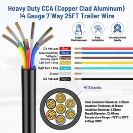 7 Way Trailer Wire 25FT – Heavy Duty 14 Gauge 7 Wire Trailer Wiring Harness Kit with Color-Coded Stranded CCA Conductors – Weatherproof PVC Jacket for RV, Camper, Truck, Utility Trailer