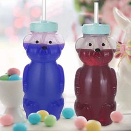 Honey Bear Straw Cups for Babies 4 pack, 8oz straw bear cup with improved safety lid design, honey bear cup and honey bear bottle. Straw learning therapy cup. Leak-Proof & Food-Grade & BPA Free