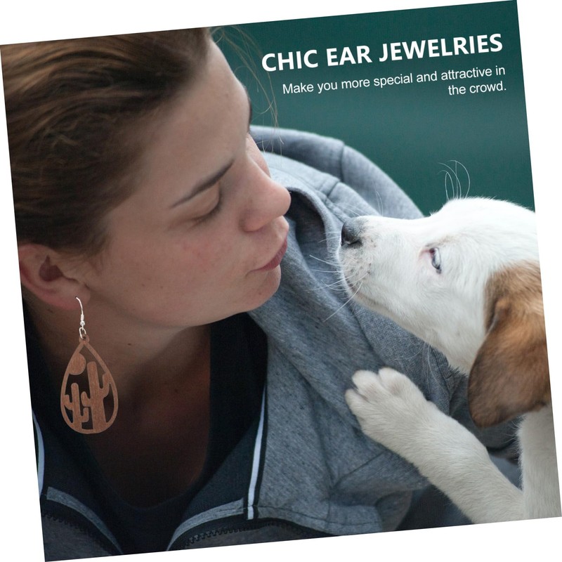 COLLBATH Fashion Earrings Women's Cactus Jewelry Creative Wooden Simple Earrings