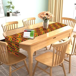 Nepnuser African Print Table Runner Juneteenth Kente Decoration Afro American National Holiday Party Supply Home Kitchen Dining Room Decor