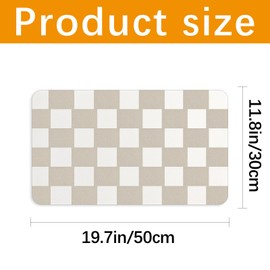 Checkered Dog Feeding Mat, Non-Slip Sole Absorbent Dog and Water Bowl mat, Stain Free Quick Drying Checkerboard pet placemat, Suitable for Dog, cat,Accessories 12" x19" （Beige Checkered）