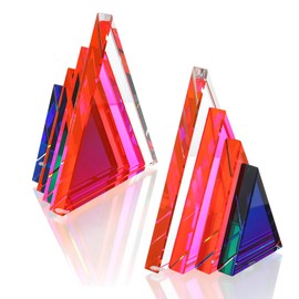 1Pair 3Lbs Crystal Bookends for Shelves Decorative Glass Bookends for Heavy Books Geometric Triangle Shape Non-Skid Book Ends Heavy Bookends Home Office Decor(Colorful)