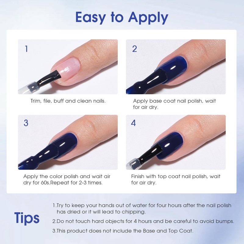 COSMOO Navy Blue Nail Polish, Chip Resistant Manicure, Non-Toxic, Vegan,