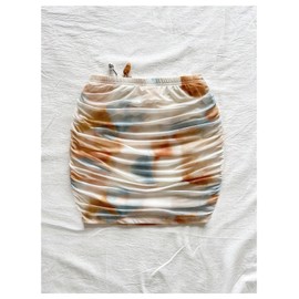 Floerns Women's Summer Mini Skirt Elastic Waist Ruched Ring Linked Boho Mini Skirts Blue White Apricot Small