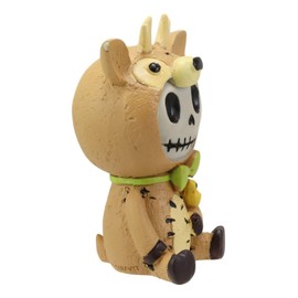 Ebros Furry Bones Christmas Jolly Greetings John The Reindeer Skeleton Figurine 2.75" H North Pole Furrybones with Green Bowtie Ribbon and Bird Costume Hooded Skull Monster Collectible Sculpture