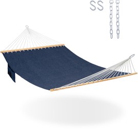 Lazy Daze Hammocks 11 FT Double Outside Hammock Quick Dry Olefin Fabric Hammock with Spreader Bar Hammock with Chains Outdoor Poolside Backyard 450 lbs Capacity, Navy Blue