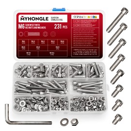 231 Pcs M6 Nuts and Bolts Set, Hex Socket Head Cap Screws Bolts and Nuts Set, Assorted Bolt and Nut Set with Washers, Stainless Steel Machine Screws Assortment Kit for Repair Fastener (M6-231)