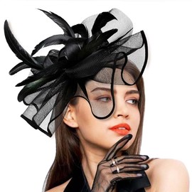 Yokawe Fascinator Hats Tea Party Hat Black Organza Feather Cocktail Hair Accessories for Women