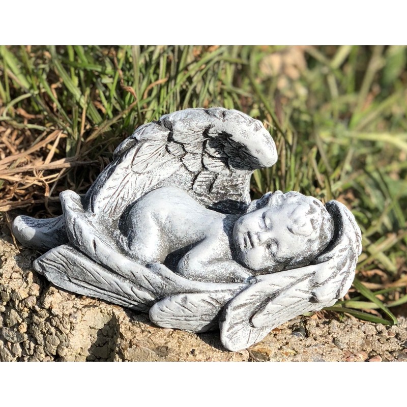 Memorial ornament sleeping Baby Angel made of stone frost resistant