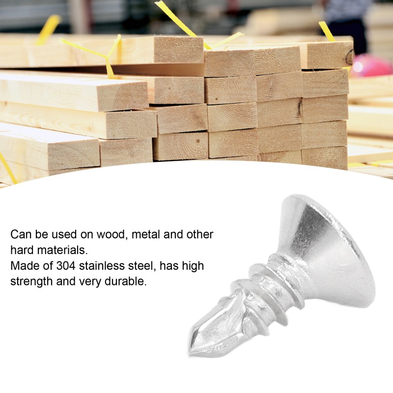 200Pcs Self Drilling Screw Countersunk Cross Stainless Steel 13mm Length