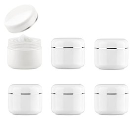 6PCS 100ML Refillable Make-up Cosmetic Jars White Plastic Jar with Inner Liners and Silver Edge Container Pot Case Bottle Travel Packing Storage Holder for Lotion Creams
