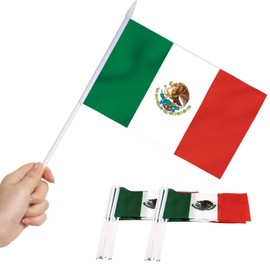 Anley Mexico Mini Flag 12 Pack - Hand Held Small Miniature Mexican Flags on Stick - Fade Resistant & Vivid Colors - 5x8 Inch with Solid Pole & Spear Top