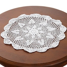 Gracebuy Beige 19 Inch Round 100% HANDMADE Crochet Lace Placemats Doilies Tablecloth