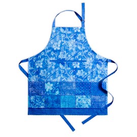 Maison d' Hermine Cloth Apron 70 cm x 85 cm100% Cotton 1 Piece Adjustable Neck Strap Easter Apron with Center Pocket & Long Ties for Women Men Chef, Indigo Love - Spring/Summer