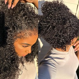 4C Curly Edges Deep Curly 360 Lace Front Wigs Human Hair 180% Density Glueless Pre Plucked Bleached Knots 360 Kinky Curly Lace Front Wig Human Hair With 4C Edges (22inch)