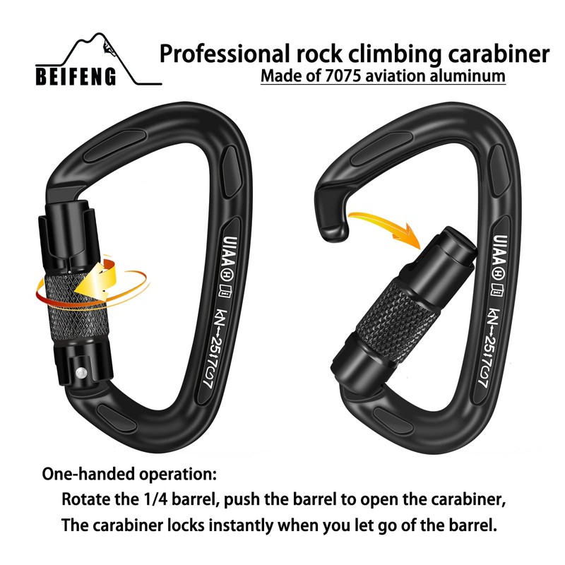 BEIFENG Auto Locking Carabiner 25KN Professional Rock Climbing Carabiner Obtained