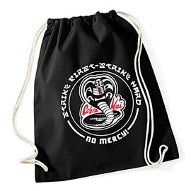 Hippowarehouse COBRA KAI STRIKE FIRST - STRIKE HARD Drawstring Cotton School Gum Kid Bag Sack 37cm x 46cm, 12 litres