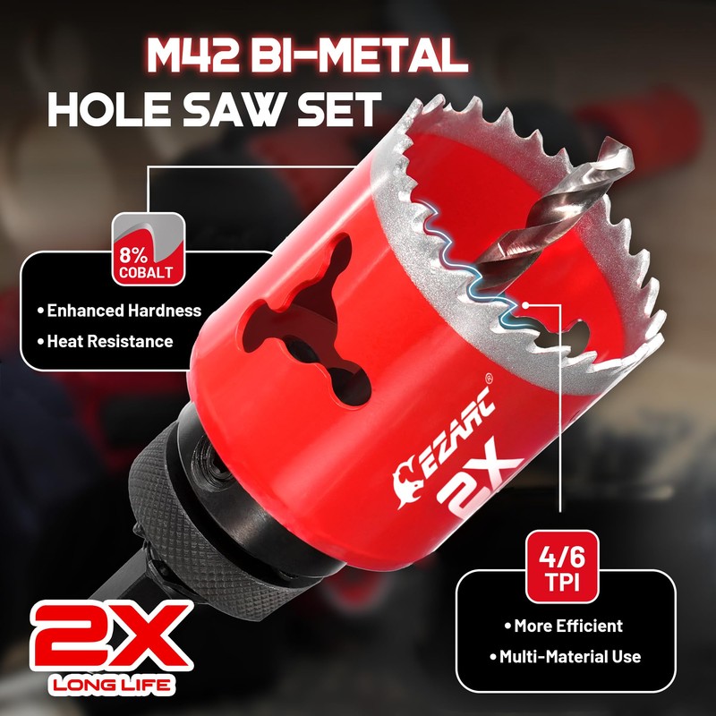 EZARC Hole Saw Kit, 16Pcs Bi-Metal Hole Saw Set with