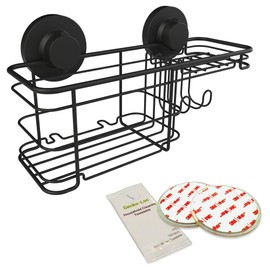 Gecko-Loc Large Combo suction cup wall mount bathroom shower caddy - shampoo storage basket shelf organizer caddie bath shelves - Black