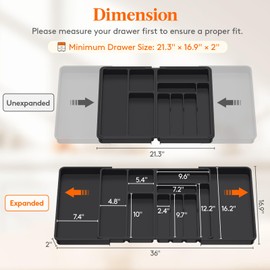 Lifewit Utensil Organizer for Kitchen Drawer, Expandable Cooking Silverware Tray, Adjustable Cutlery Flatware Holder, Plastic Spatula Tools Storage Divider, 21.3-36 x 16.9, Black