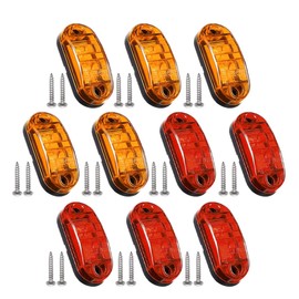 10PCS 2.5 Inch LED Trailer Lights, 2 Diode Oval Side Marker Lights, Waterproof LED Clearance Indicators Lights, Front Rear Signal Running Light Surface Mount for Camper Truck Boat RV (Amber+Red)