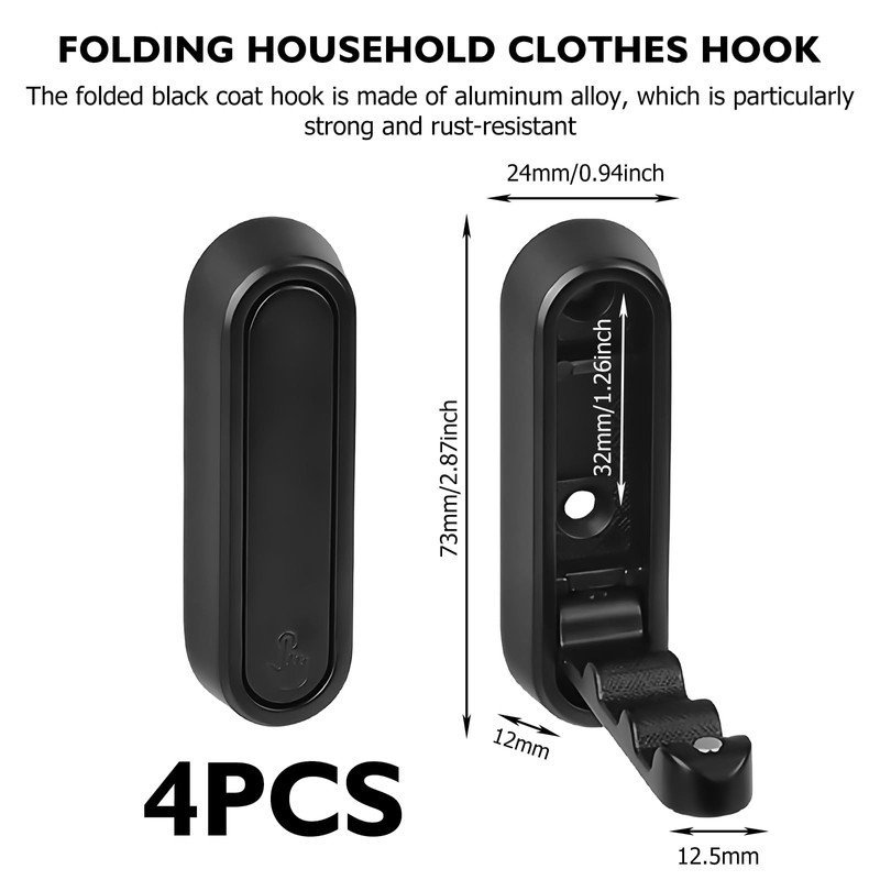 WIYETY Pack of 4 Folding Coat Hooks Black: Folding Hooks