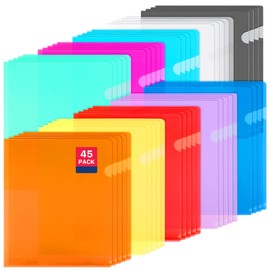 45PCS Clear Document Folders,Clear Colored Plastic Folders,10 Colors Plastic Project Pockets,A4 Letter Size Transparent File Folders,L-Type Plastic Sleeves for School Office Supplies,12.2" x 8.7"
