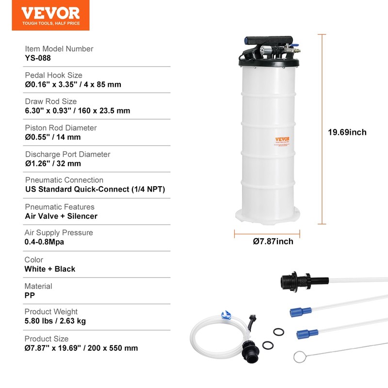 VEVOR 6.5L Pneumatic/Manual Oil Extractor Pump, Fluid Extractor Pump for