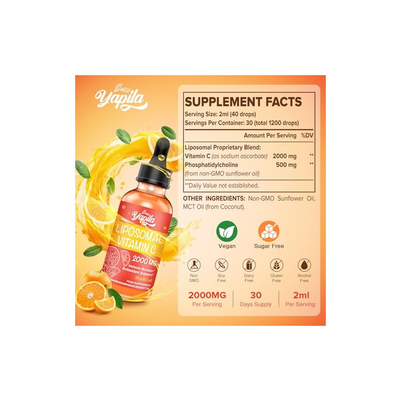 Liposomal Vitamin C 2000 mg Liquid Supplement with Ascorbic Acid,(4