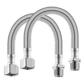 Pack of 2 Flex Hose, Throw and Male Thread, Connection Hose with Stainless Steel Braid, Flex Hose Connection Hose (3 Points Male Thread, 4 Points Female Thread)