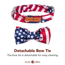 Lionet Paws Patriotic Dog Collar with Bowtie, 4th of July, Soft and Comfortable, Adjustable Collar for Medium Dogs, Neck 13.5-22 inches