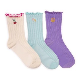 MUK LUKS Women's 3 Pack Texture Embroidery Crew Sock, Pastel, OS (6-11)