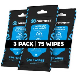 Fortress Car Interior Wipes (25 ct, Pack of 3) for Car Interior Cleaning, Dashboard, Seats, Detailing, and Steering Wheel [Travel Size] Skin-Safe Car Interior Cleaner Supplies
