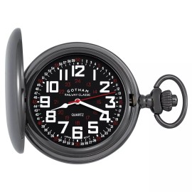 Gotham Men's Gunmetal Hunter Style Quartz Pocket Watch # GWC15044BBK