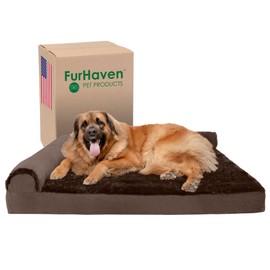 Furhaven Orthopedic Dog Bed for Large Dogs w/ Removable Bolsters & Washable Cover, For Dogs Up to 125 lbs - Plush & Velvet L Shaped Chaise - Sable Brown, Jumbo Plus/XXL