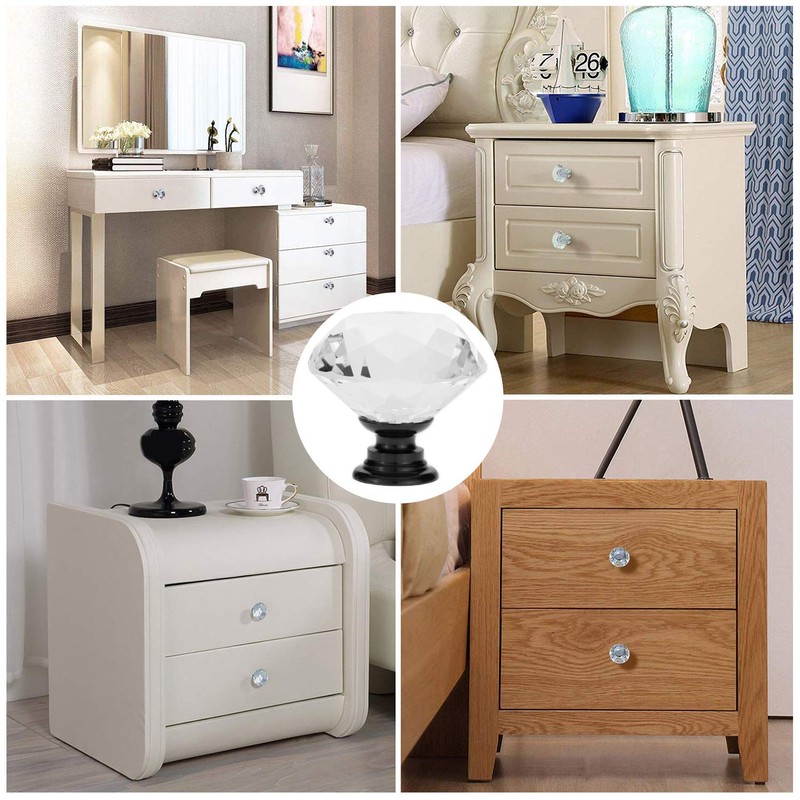 YourGift 6 Pack Drawer Knobs Diamond Shaped Crystal Glass 30mm