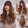 Hybrid Gold Long Wig with Chest-Length Waves and Bangs