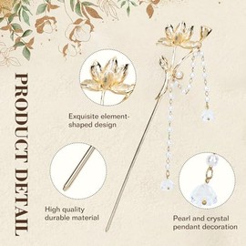 Lawie 10 Pack Retro Gold Metal Long Hair Sticks Pins with Pearl Jade Dangles Tassels Pendants Chinese Hanfu Asian Flower Butterfly Hair Chopsticks Hai