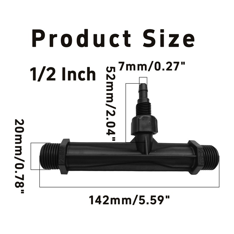 AUXBC 2Pcs 1/2 Inch Venturi Fertilizer Injector, Black Plastic Irrigation