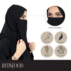 The Redwood Co. Half Elastic Niqab | 12 x 10 inches | Breathable Chiffon, Non-Transparent | Perfect for Modest Fashion, Hijab, Burqa, Abaya, Islamic Veil, Daily Wear and More