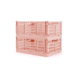 Domiella 2-Pack Crates for Storage, Storage Crates Plastic Stackable, Foldable Crate for Office Home Kitchen Bedroom Bathroom (Small, Pink)