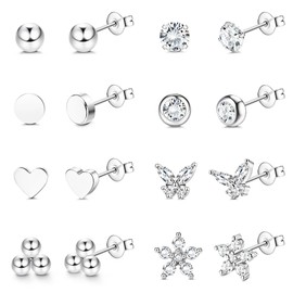 Dochais 6-8 Pairs of Stud Earrings Gold Silver Set 18K Gold-Plated Stud Earrings Small Gold Hoop Earrings Set Hypoallergenic Stud Earrings Cubic Zirconia Sleeping Cartilage Stud Earrings for Men and