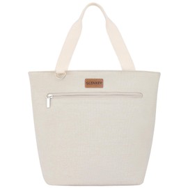 GLENKEY Stylish Lunch Box Tote Bag - Insulated Soft Lunch Bag for Women - Large Simple Cooler Bag Reusable Leakproof Lunchbox for Adults Work Picnic Outdoor Trips Beige 14L