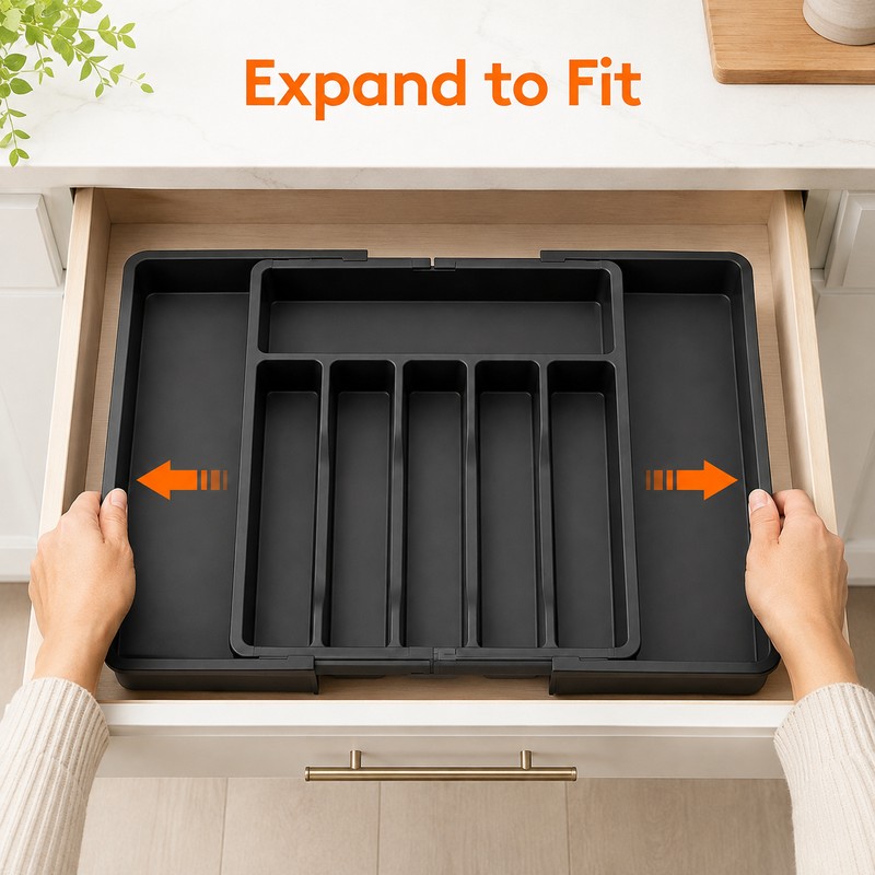 Expandable Silverware Drawer Organizer for Cutlery - Adjustable Plastic Utensil