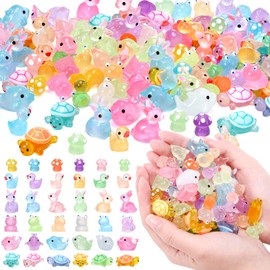 Guiqulai 144PCS Mini Resin Animals Mini Ducks to Hide Tiny Ducks Luminous Figurines Turtles Frogs for Aquarium Micro Landscape Ornaments Kit DIY Craft Fairy Garden Dollhouse Potted Party Decor