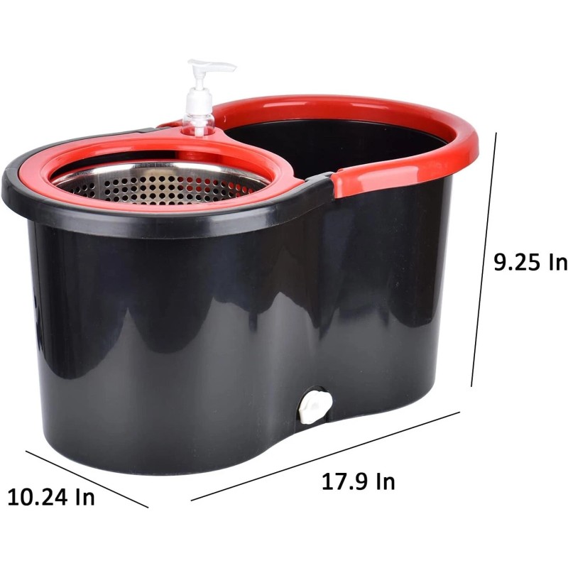 360° Spin Mop and Bucket w/wringer Set +2 Microfiber Refills