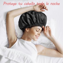 FOLAI Seidenkappe, Seidenkappe, lockiges Haar, Nachtmütze aus Satin, elastisch, lockig, geeignet für Frauen und Mädchen (schwarz)