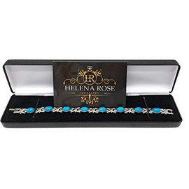 Helena Rose Ladies Magnetic Bracelet for Women - Natural Blue Turquoise Howlite Gemstone Link Bangle with Magnets - Fits Wrists Up to 18cm Adjustable - with Jewellery Gift Box