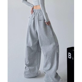 Chmnigma Wide Leg Sweatpants for Women Men Baggy Casual Drawstring Sweat Pants Trendy Athletic Grunge Clothes(Grey-S)