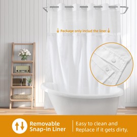 eachope 1 Pack Fabric Snap-in Shower Curtain Liner Replacement,Compatible with No Hook Shower Curtain with Snap in Liner, Removable & Water-Repellent,Machine Washable,70x54,White